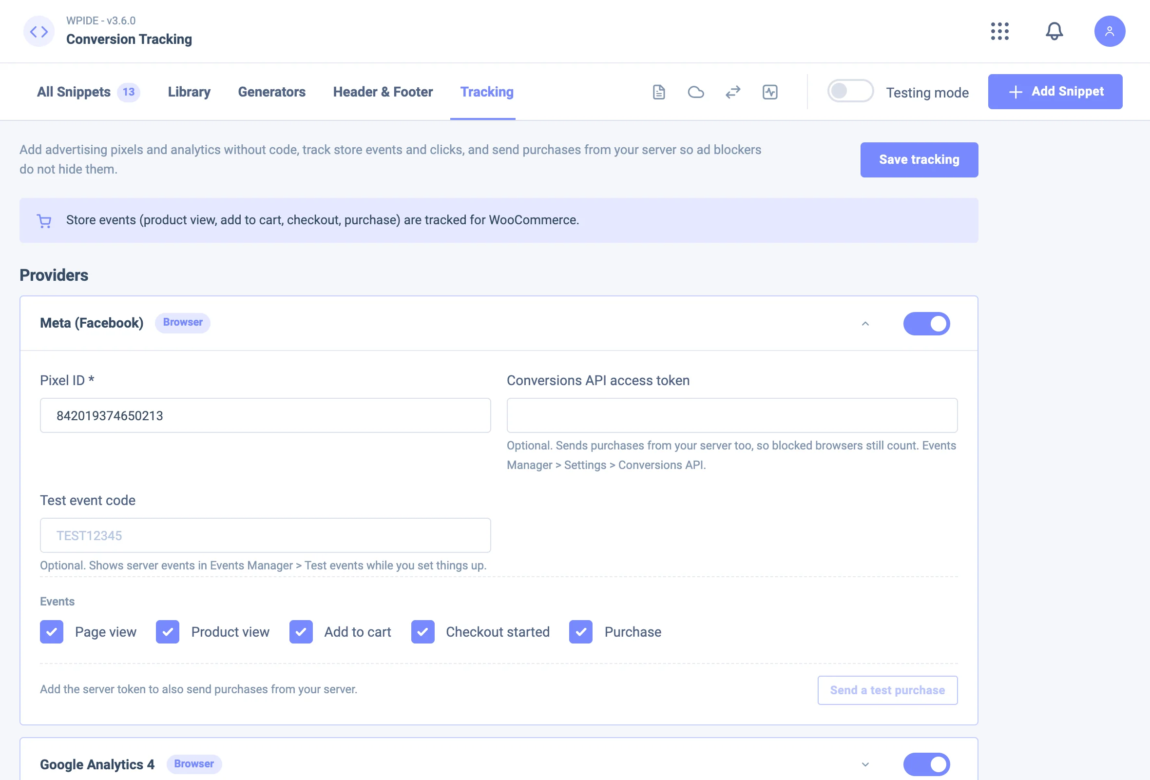 WPIDE Conversion Tracking settings